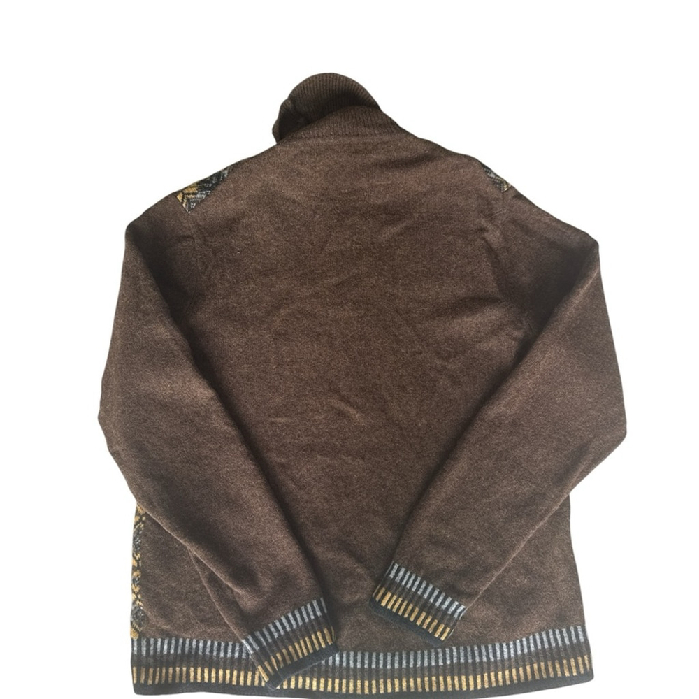 JW Anderson Uniqlo FW19 Men's Brown and Yellow Patterned Turtleneck Sweater Sz L - Picture 2 of 6